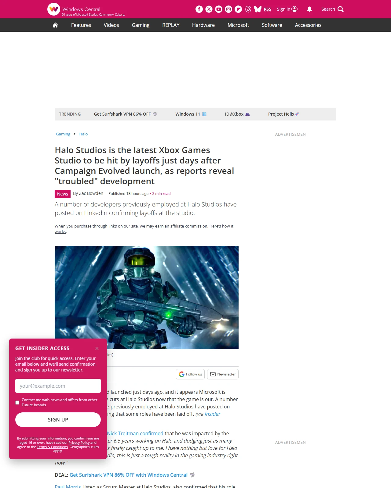 windowscentral.com as published: Halo Studios hit by layoffs just days after Halo: Campaign Evolved launch