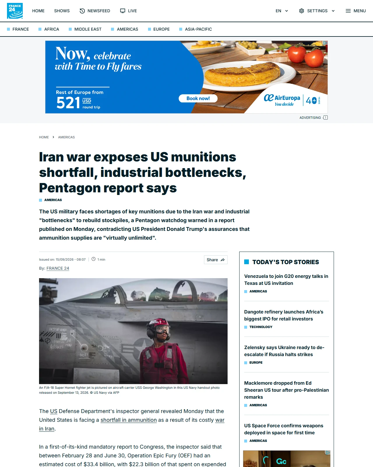 s.france24.com as published: Iran war exposes US munitions shortfall, industrial bottlenecks, Pentagon report says