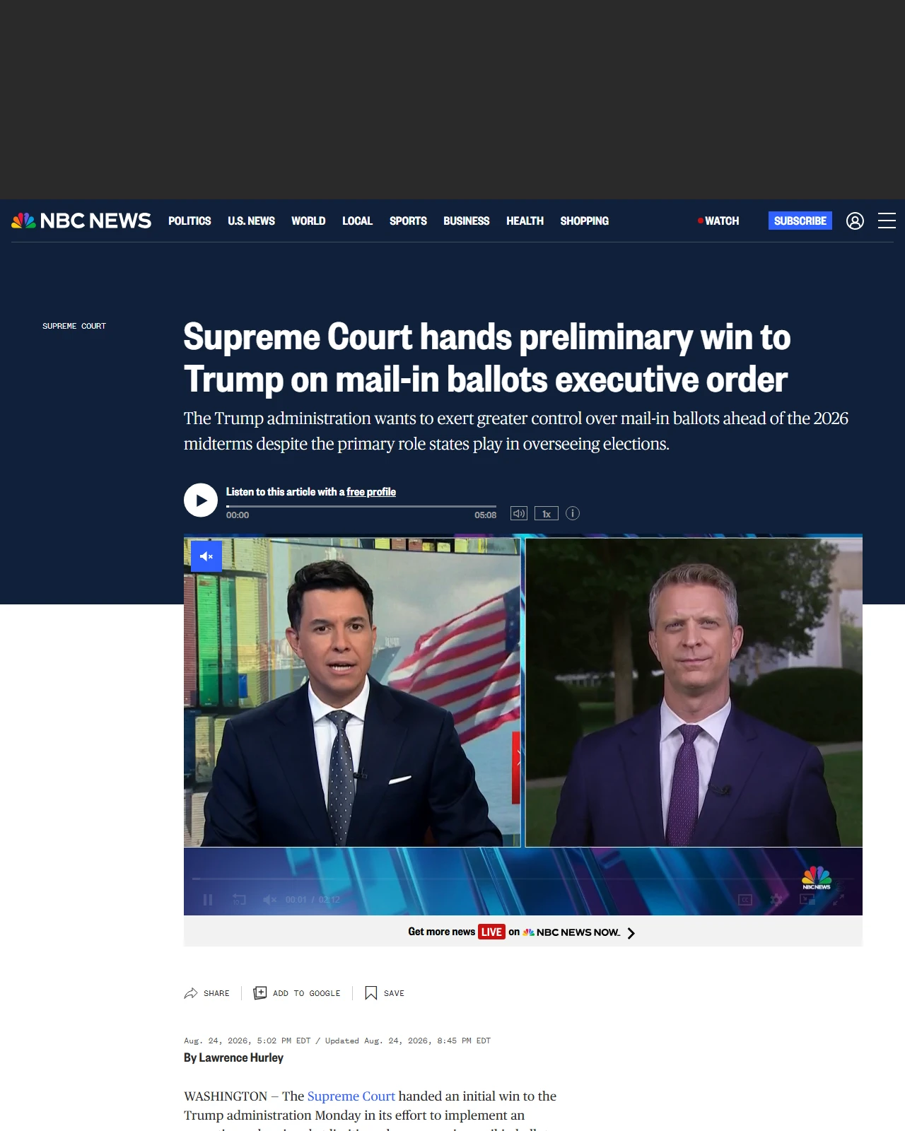 nbcnews.com as published: Supreme Court hands preliminary win to Trump on mail-in ballots executive order
