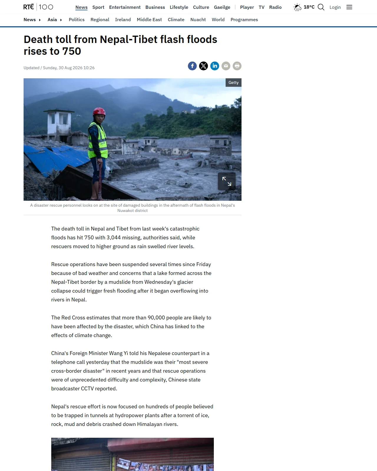 rte.ie as published: Death toll from Nepal-Tibet flash floods rises to 750