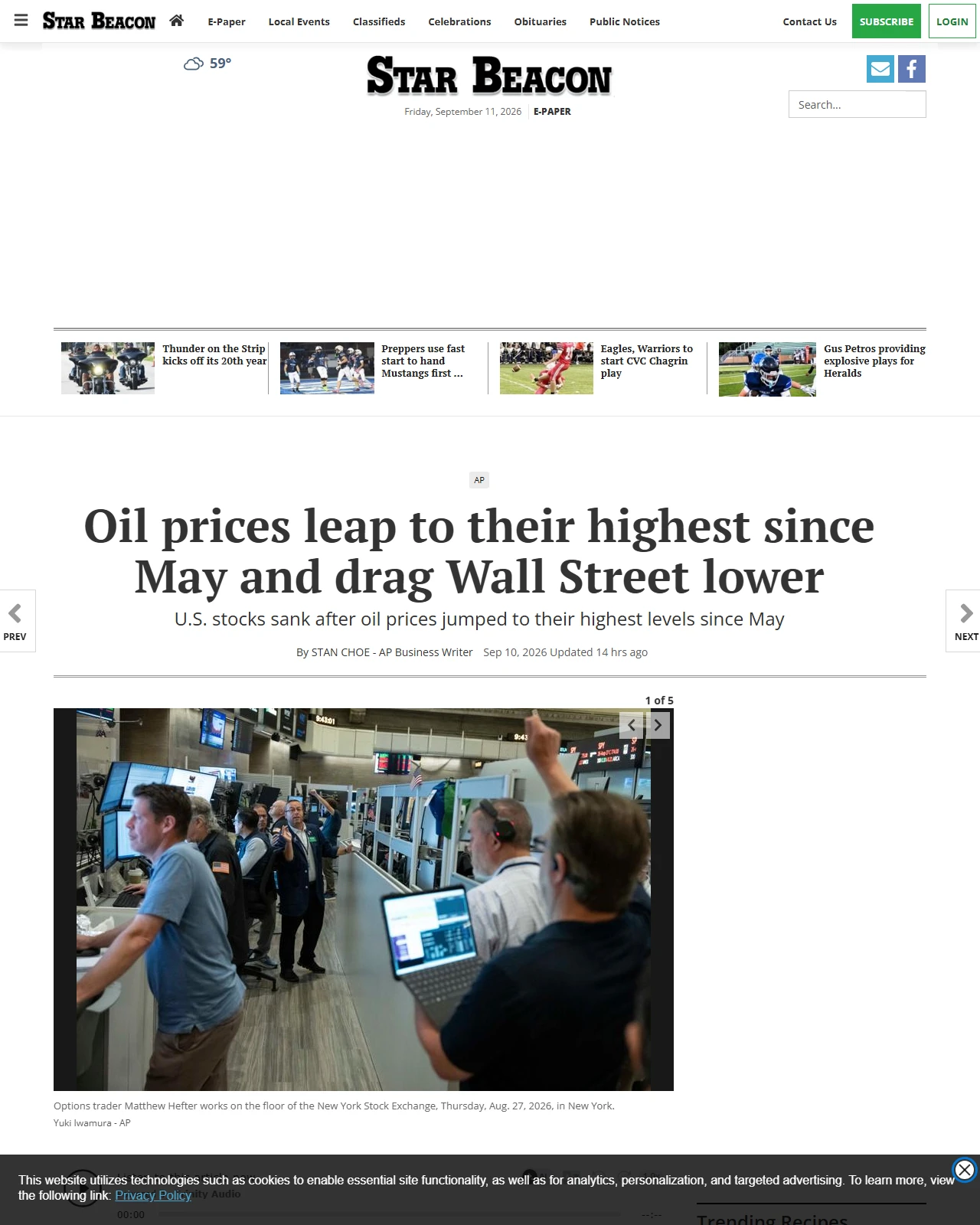 starbeacon.com as published: Oil prices leap to their highest since May and drag Wall Street lower