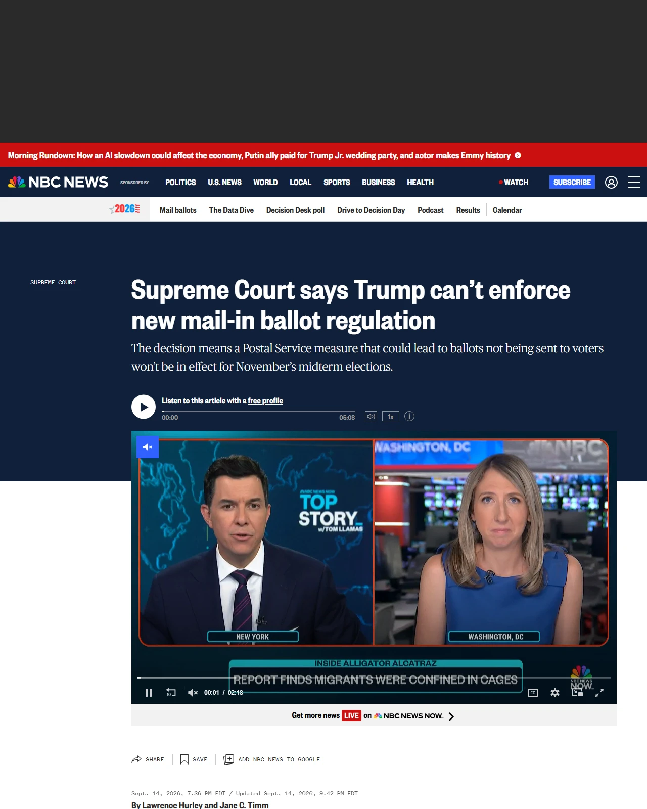 nbcnews.com as published: Supreme Court says Trump can’t enforce new mail-in ballot regulation