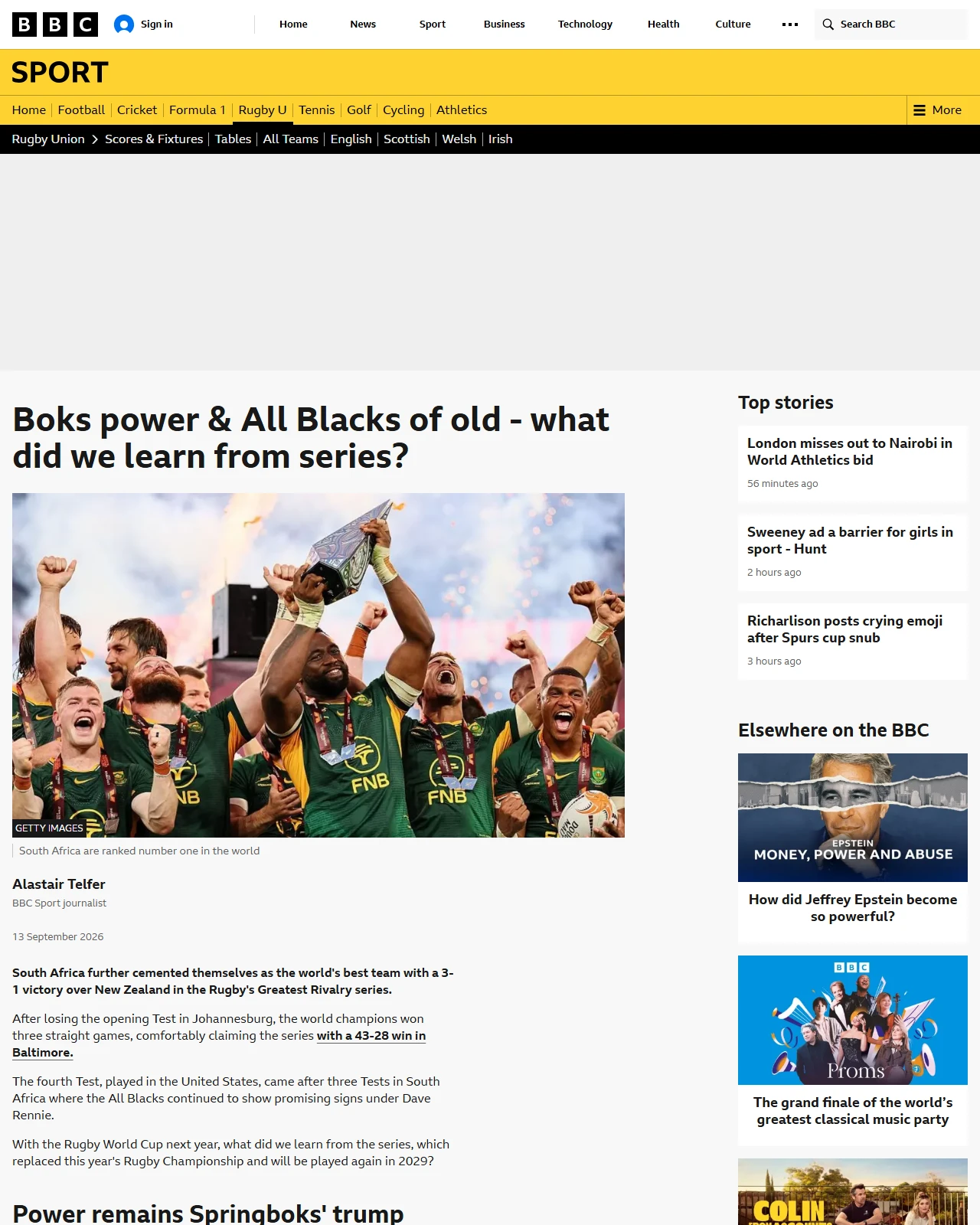 bbc.co.uk as published: South Africa v New Zealand: What did we learn from Rugby's Greatest Rivalry series?