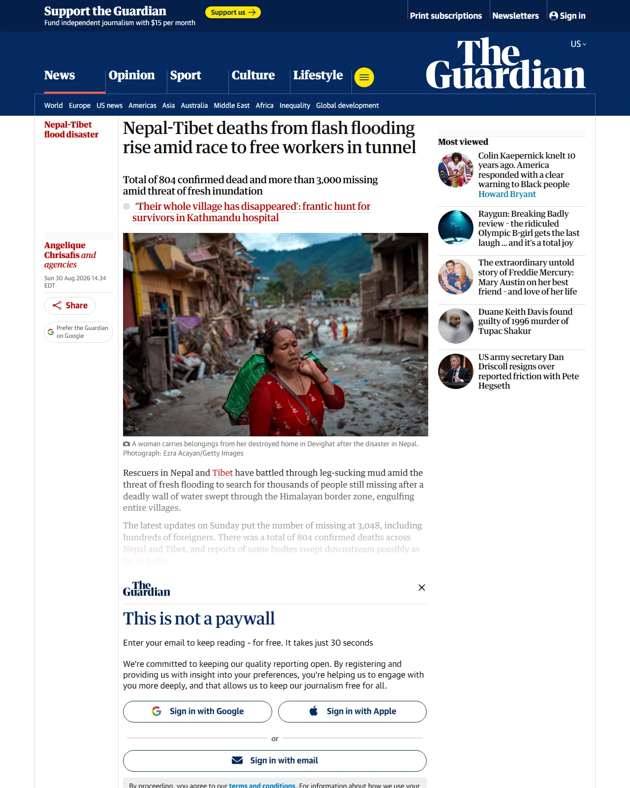 theguardian.com as published: Nepal-Tibet deaths from flash flooding rise amid race to free workers in tunnel