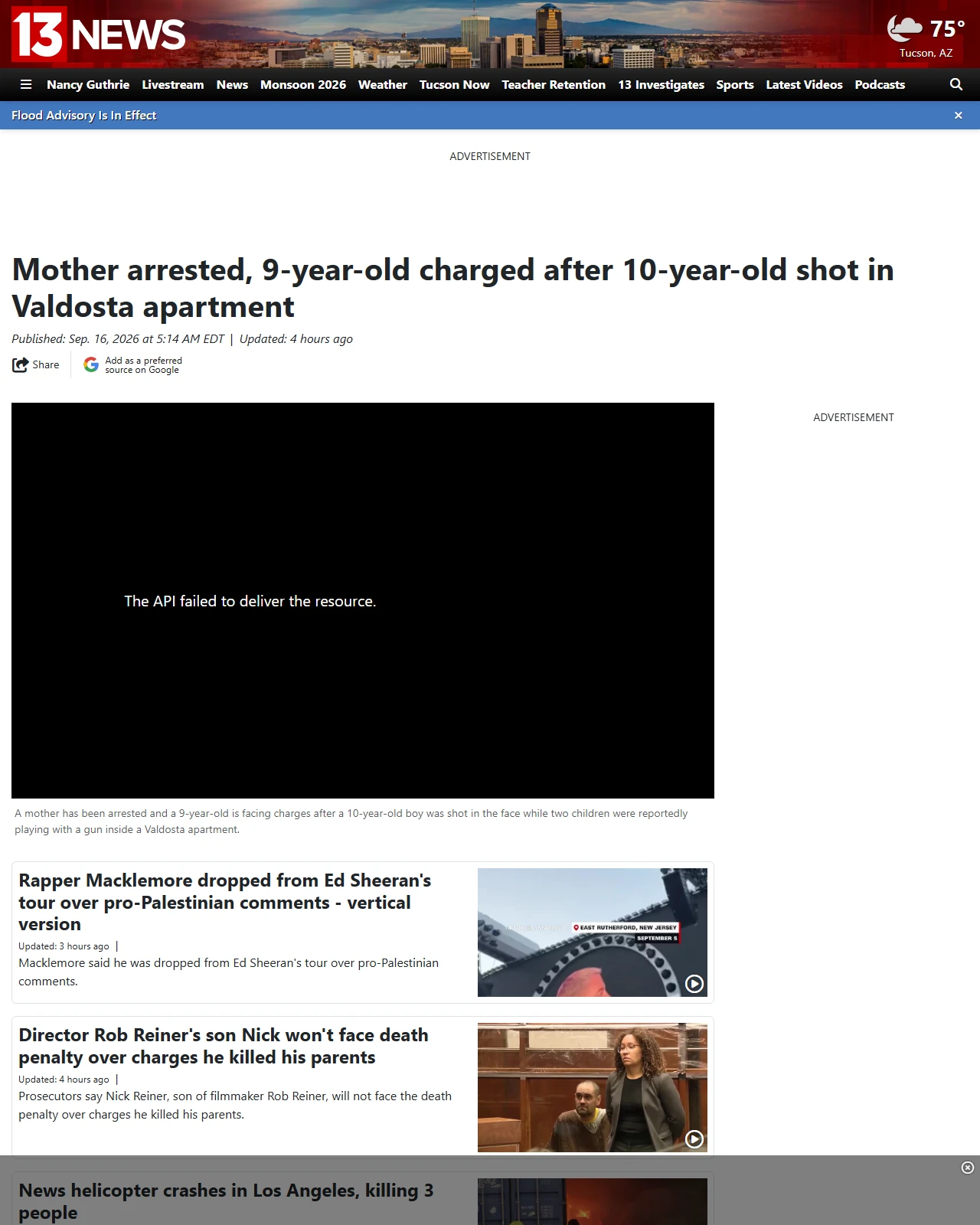 kold.com as published: Mother arrested, 9-year-old charged after 10-year-old shot in Valdosta apartment