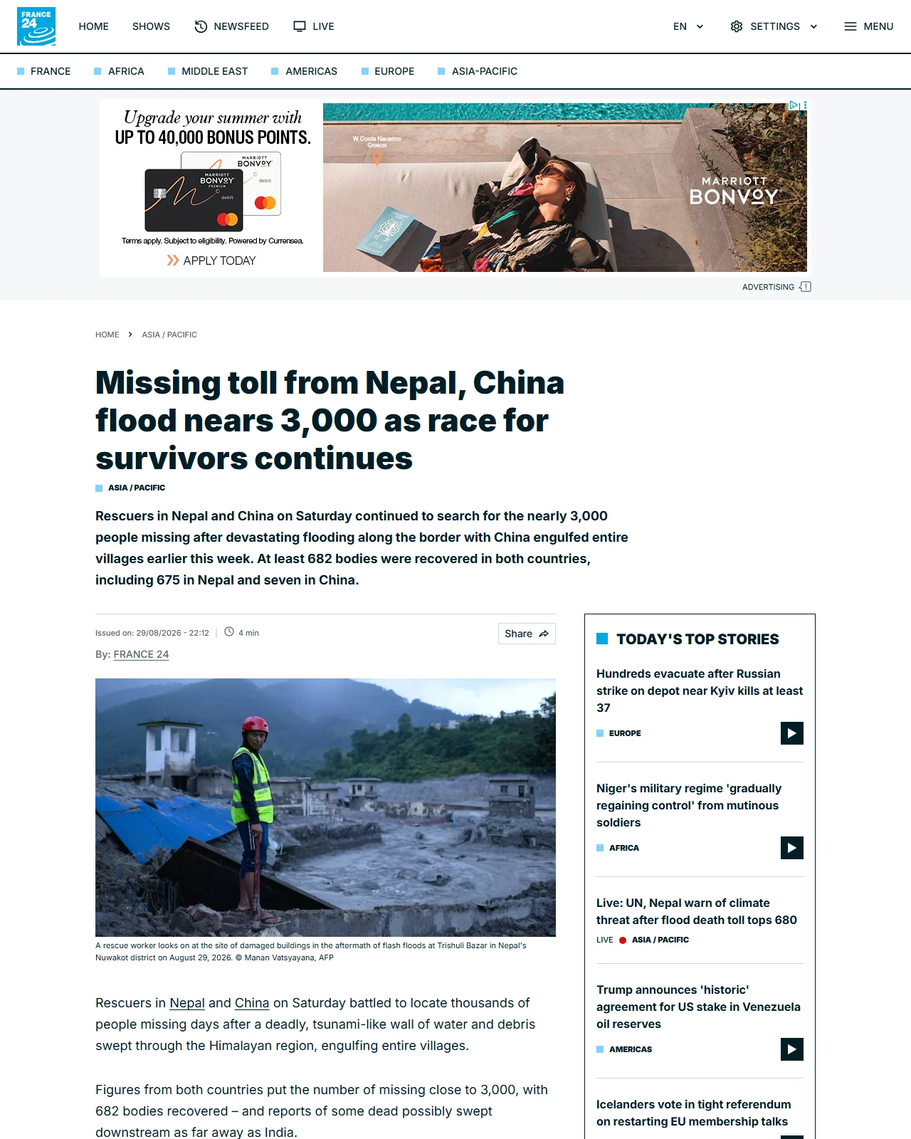 s.france24.com as published: Missing toll from Nepal, China flood nears 3,000 as race for survivors continues