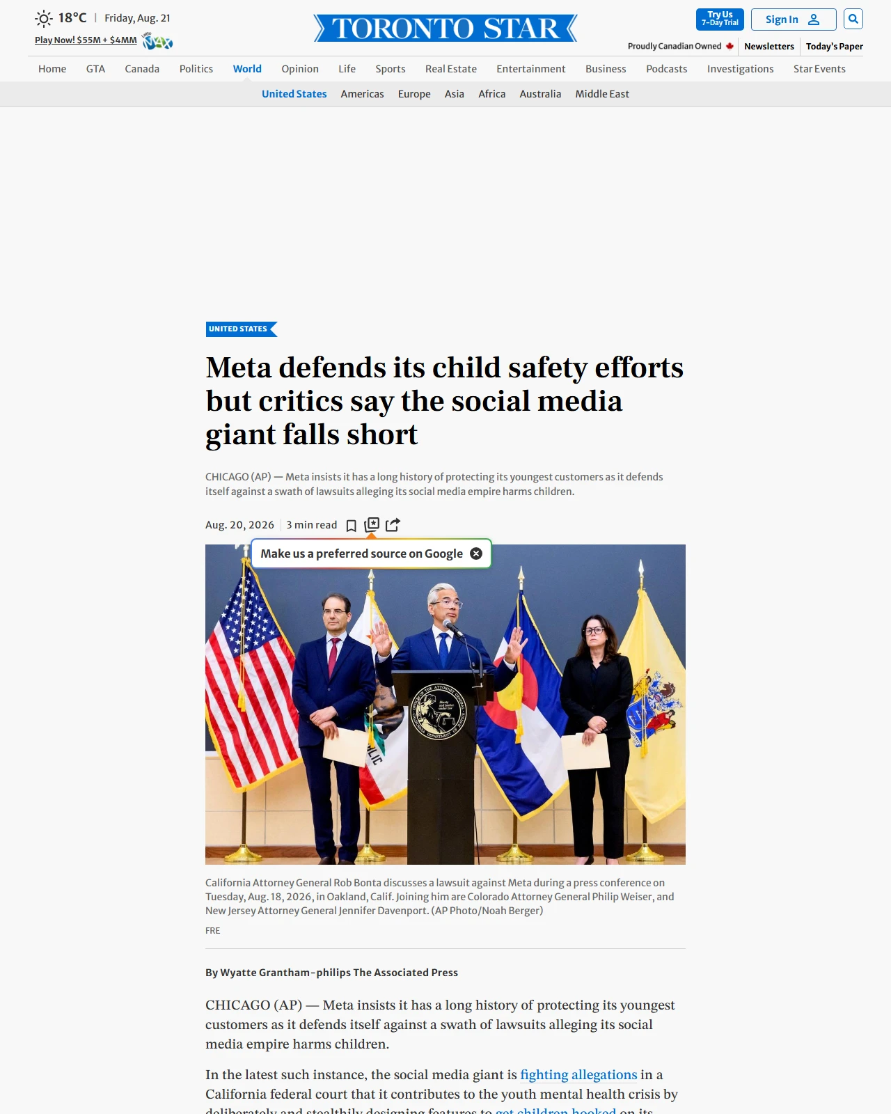 thestar.com as published: Meta defends its child safety efforts but critics say the social media giant falls short