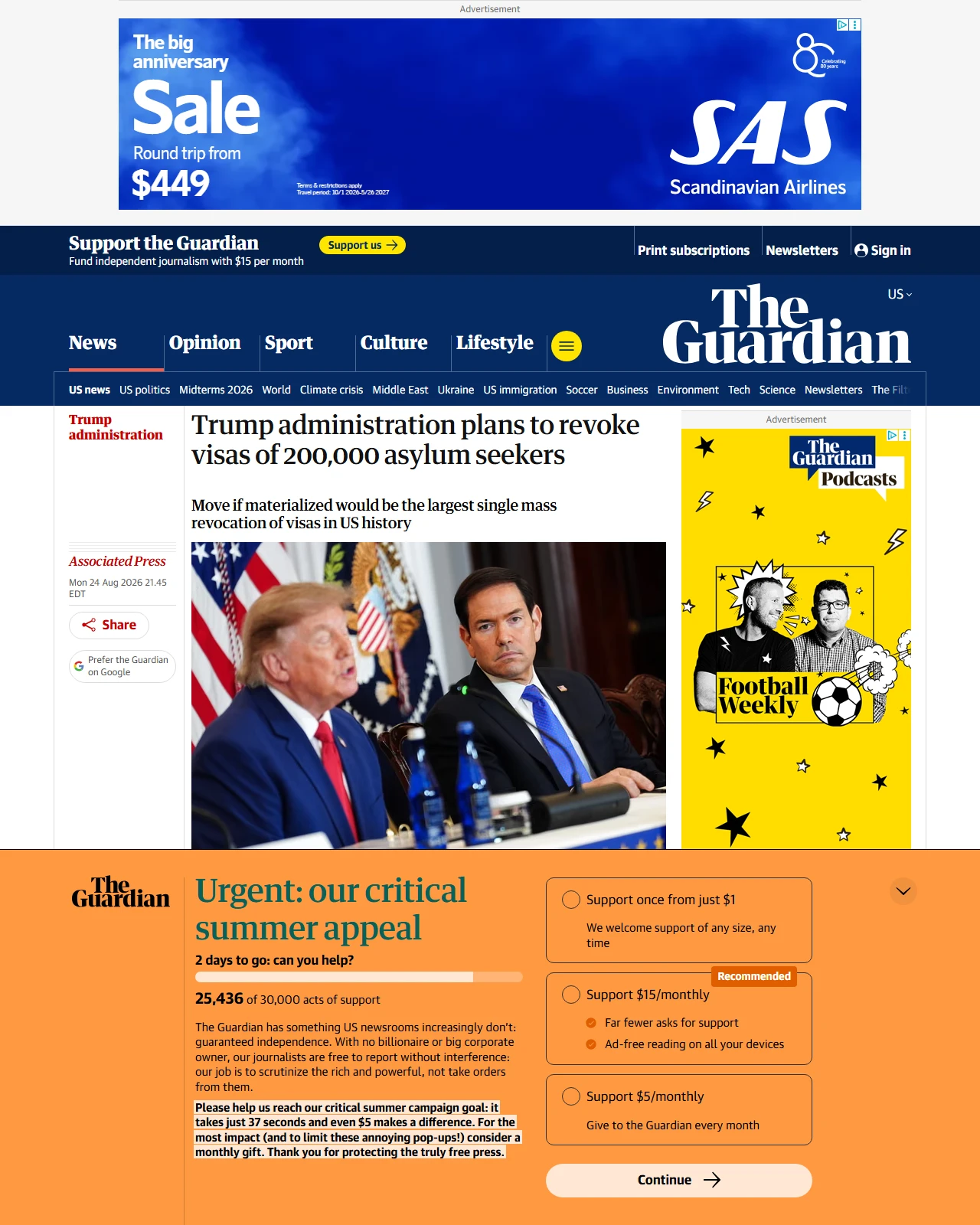 theguardian.com as published: Trump administration plans to revoke visas of 200,000 asylum seekers