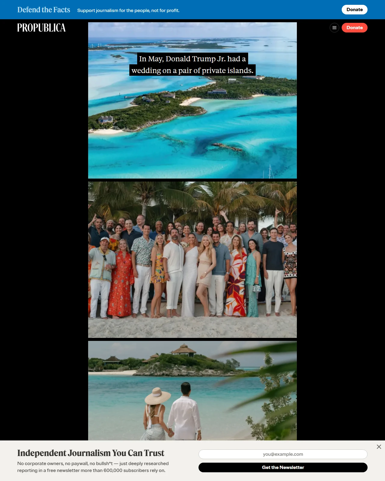 propublica.org as published: Donald Trump Jr.’s Bahamas Wedding Was Secretly Bankrolled by Russian Oligarch Close to Putin