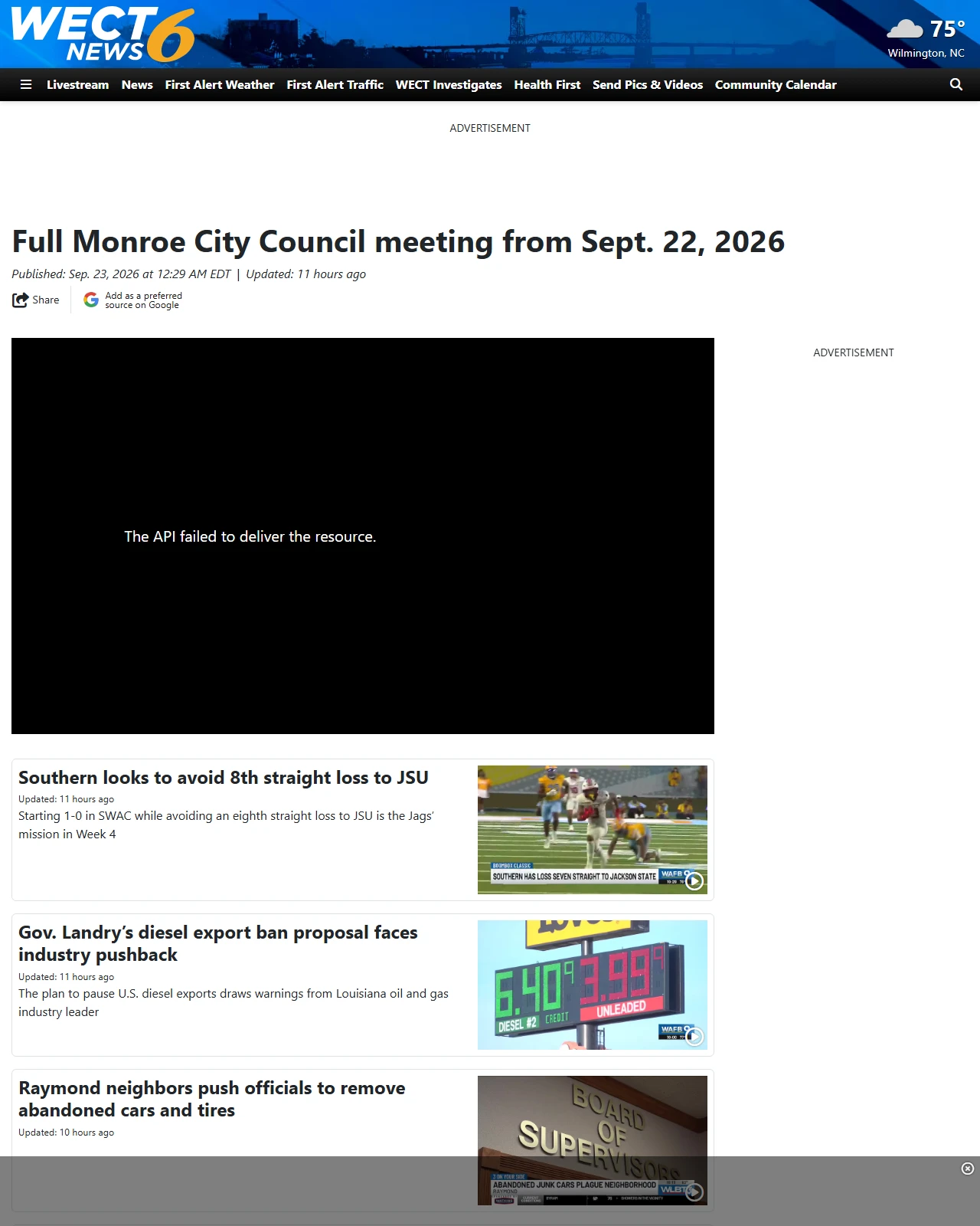 wect.com as published: Full Monroe City Council meeting from Sept. 22, 2026