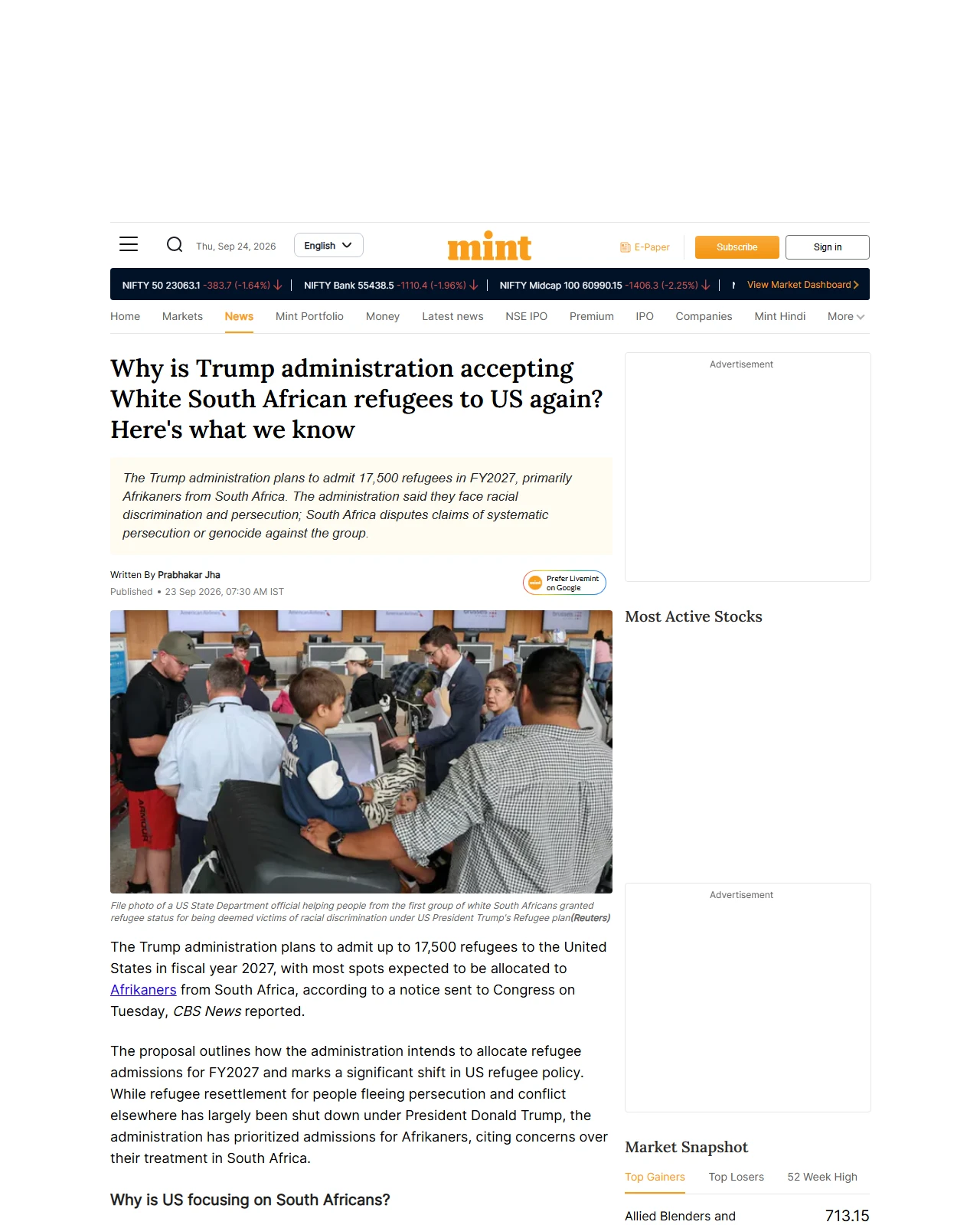 livemint.com as published: Why is Trump administration accepting White South African refugees to US again? Here's what we know