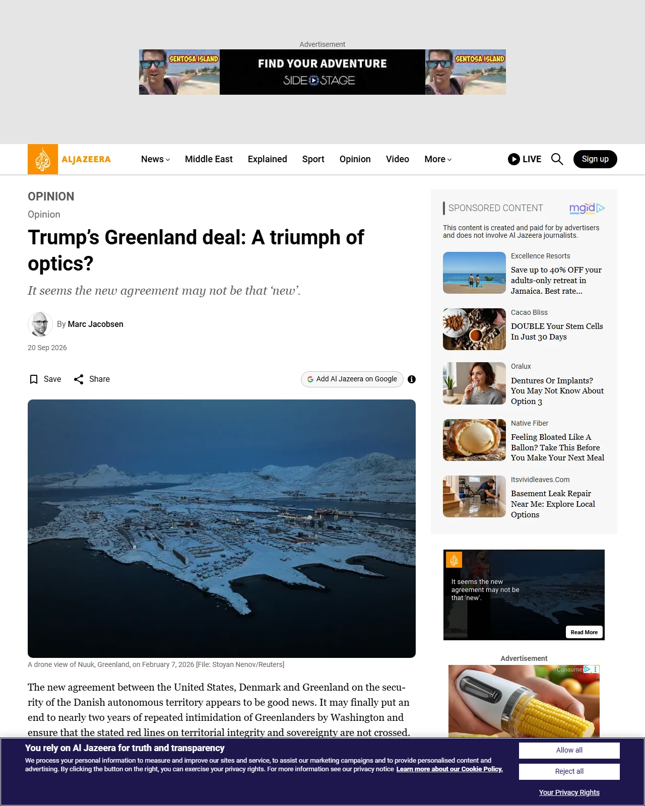aljazeera.com as published: Trump’s Greenland deal: A triumph of optics?