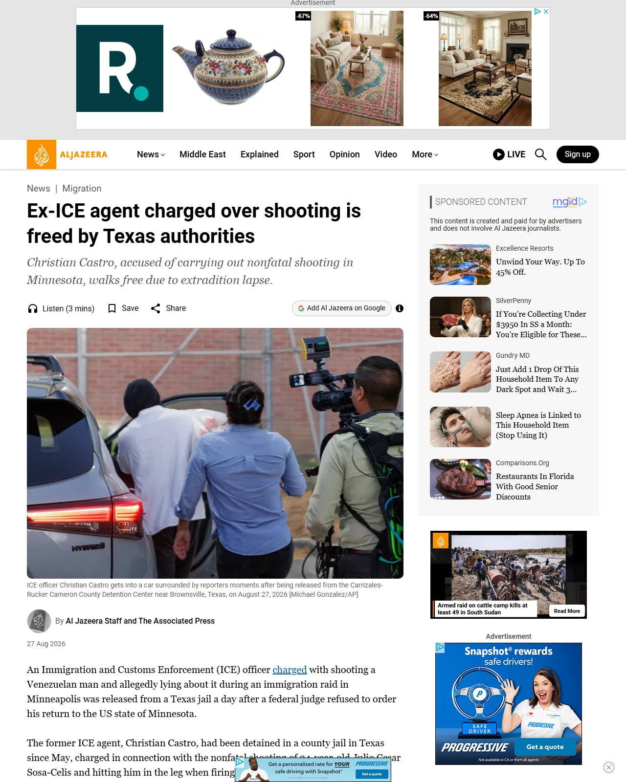 aljazeera.com as published: Ex-ICE agent charged over shooting is freed by Texas authorities