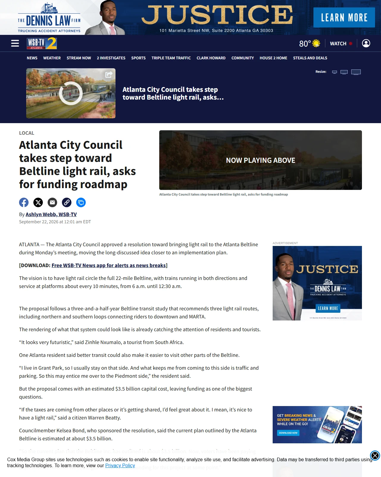 wsbtv.com as published: Atlanta City Council takes step toward Beltline light rail, asks for funding roadmap - WSB-TV