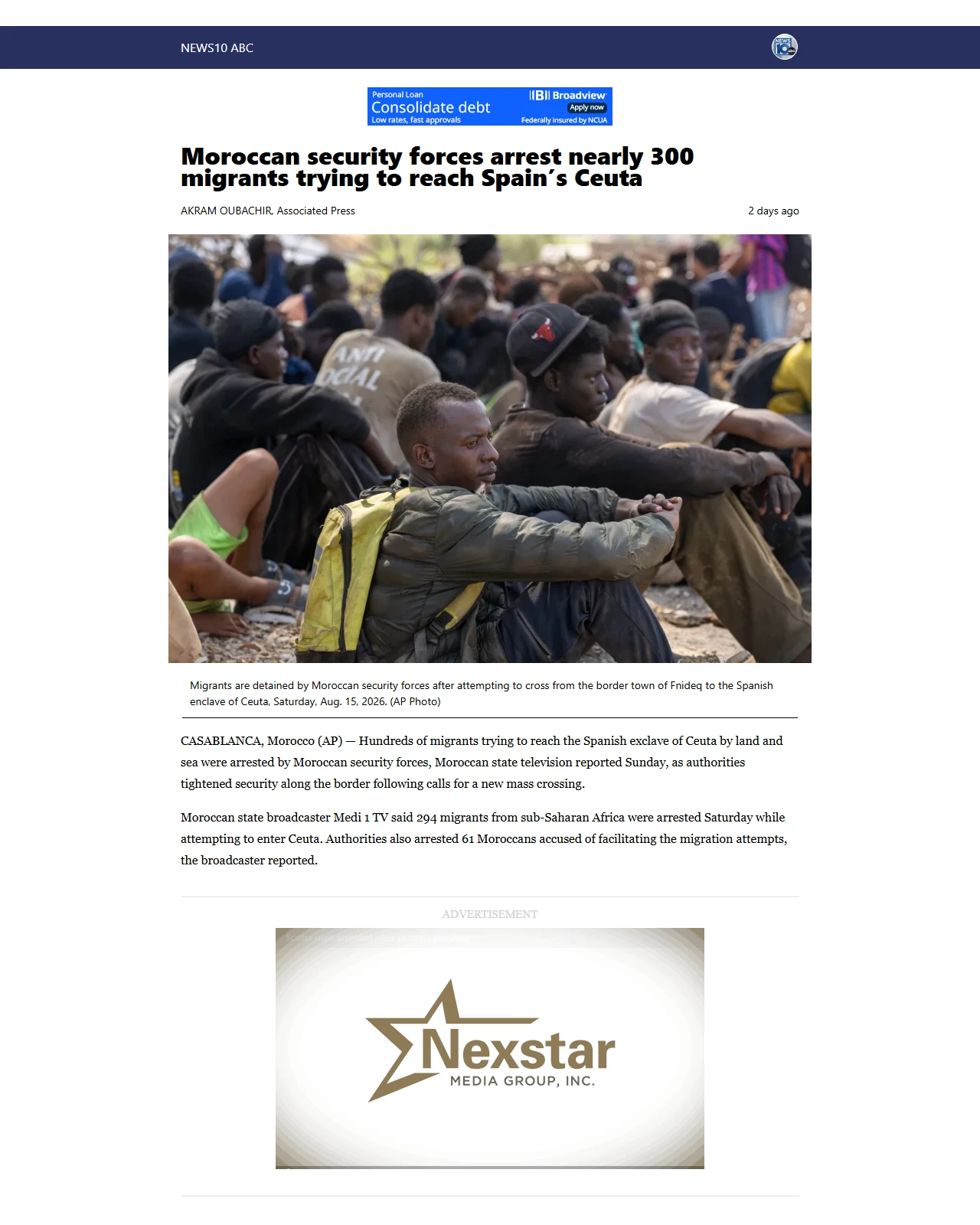 news10.com as published: Moroccan security forces arrest nearly 300 migrants trying to reach Spain’s Ceuta