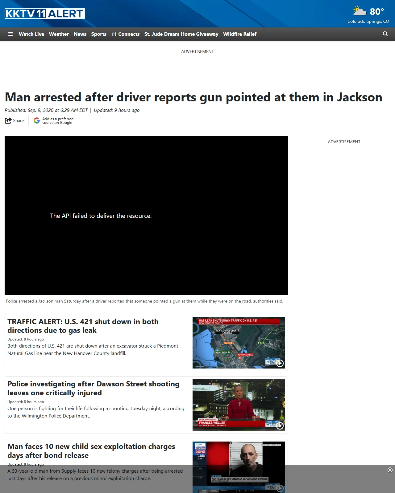 kktv.com as published: Man arrested after driver reports gun pointed at them in Jackson