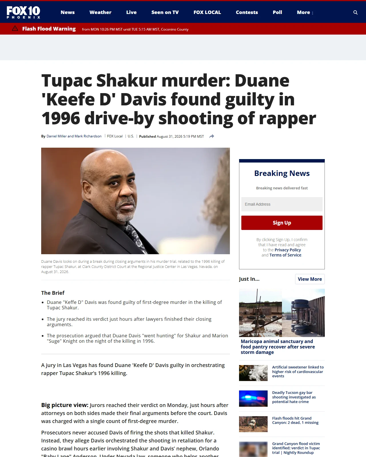 fox10phoenix.com as published: Tupac Shakur murder: Duane 'Keefe D' Davis found guilty in 1996 drive-by shooting of rapper