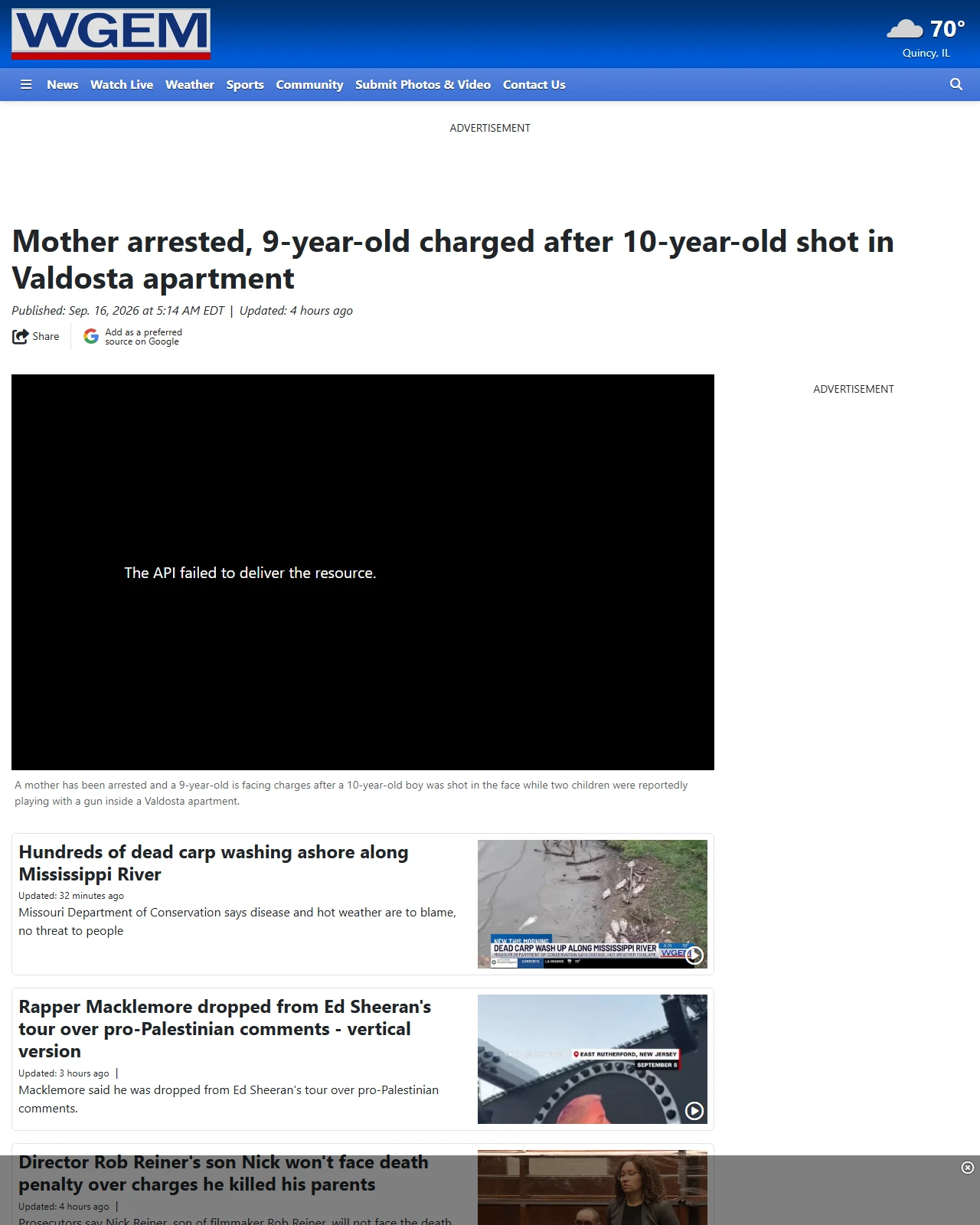 wgem.com as published: Mother arrested, 9-year-old charged after 10-year-old shot in Valdosta apartment