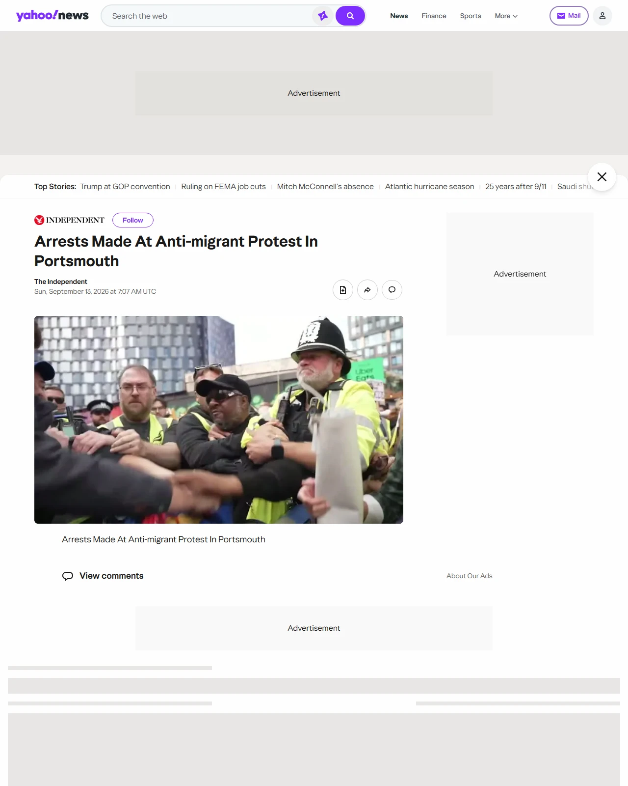 yahoo.com as published: Arrests Made At Anti-migrant Protest In Portsmouth
