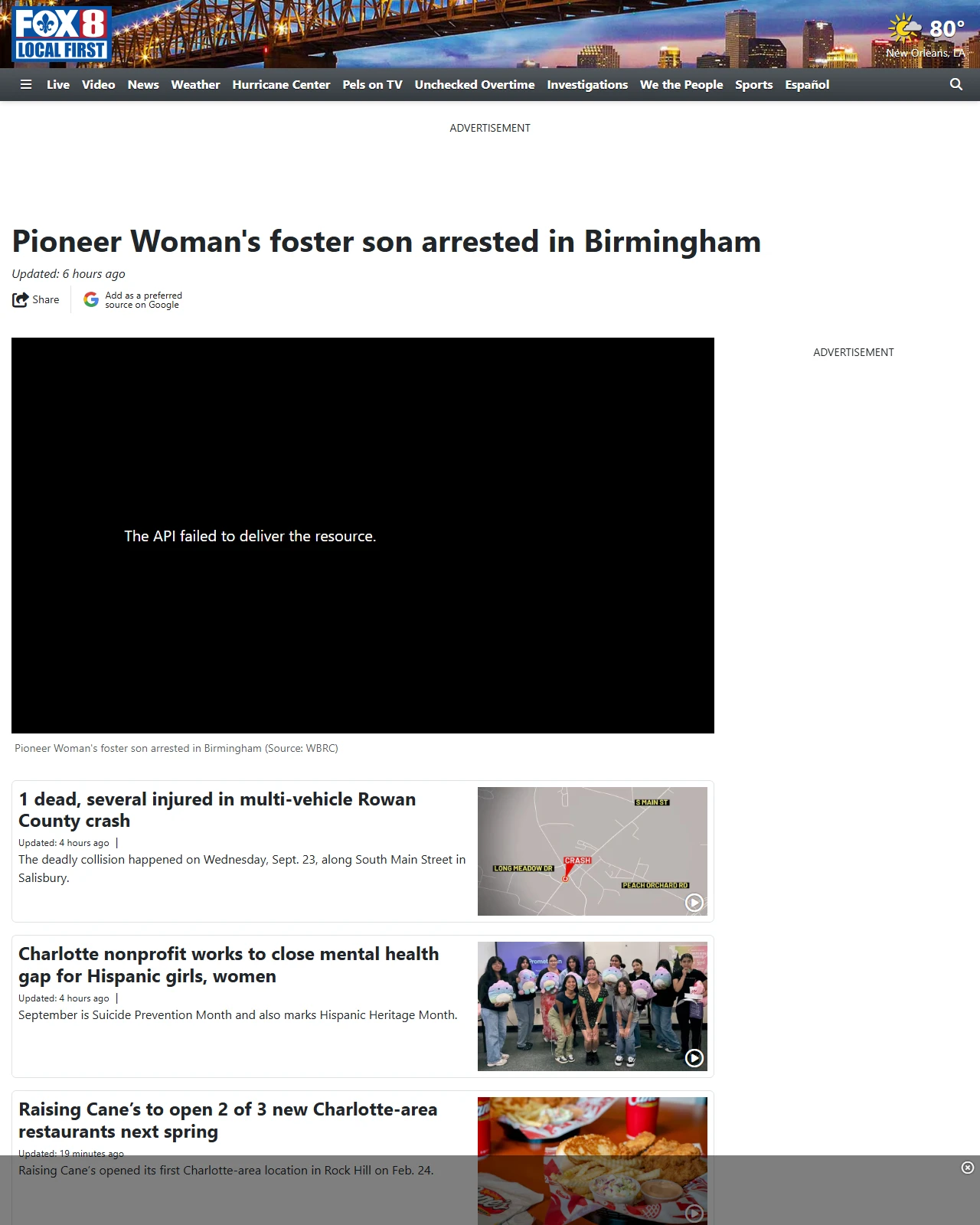 fox8live.com as published: Pioneer Woman's foster son arrested in Birmingham