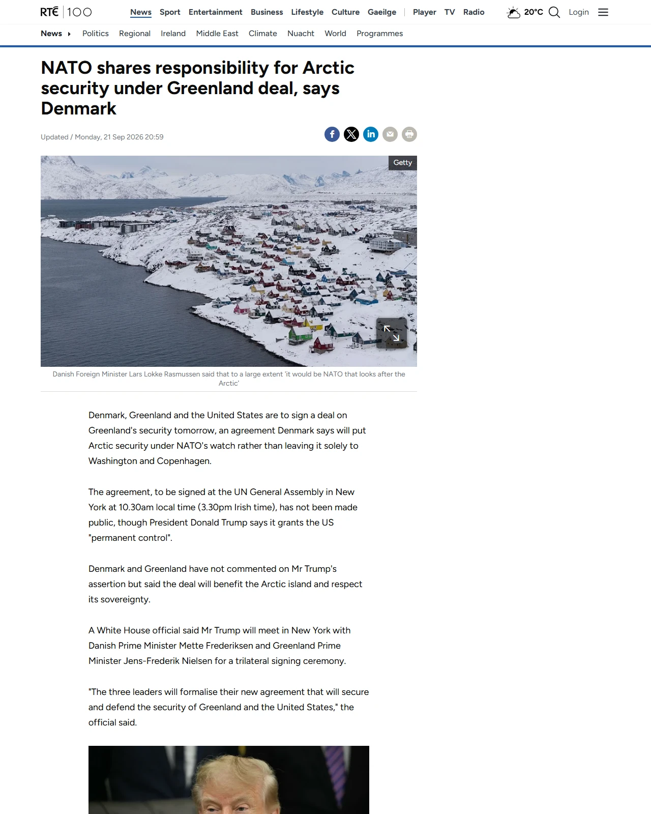 rte.ie as published: NATO to share Greenland security responsibility