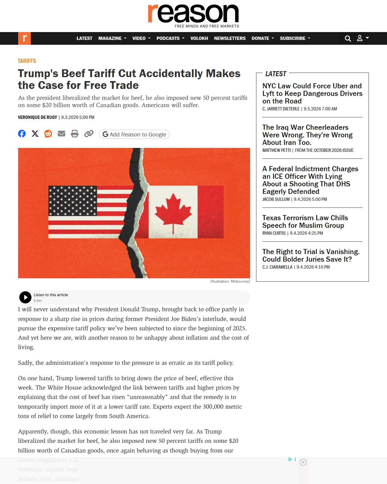 reason.com as published: Trump's Beef Tariff Cut Accidentally Makes the Case for Free Trade