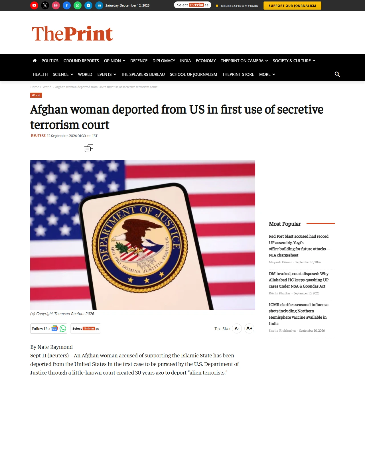 theprint.in as published: Afghan woman deported from US in first use of secretive terrorism court