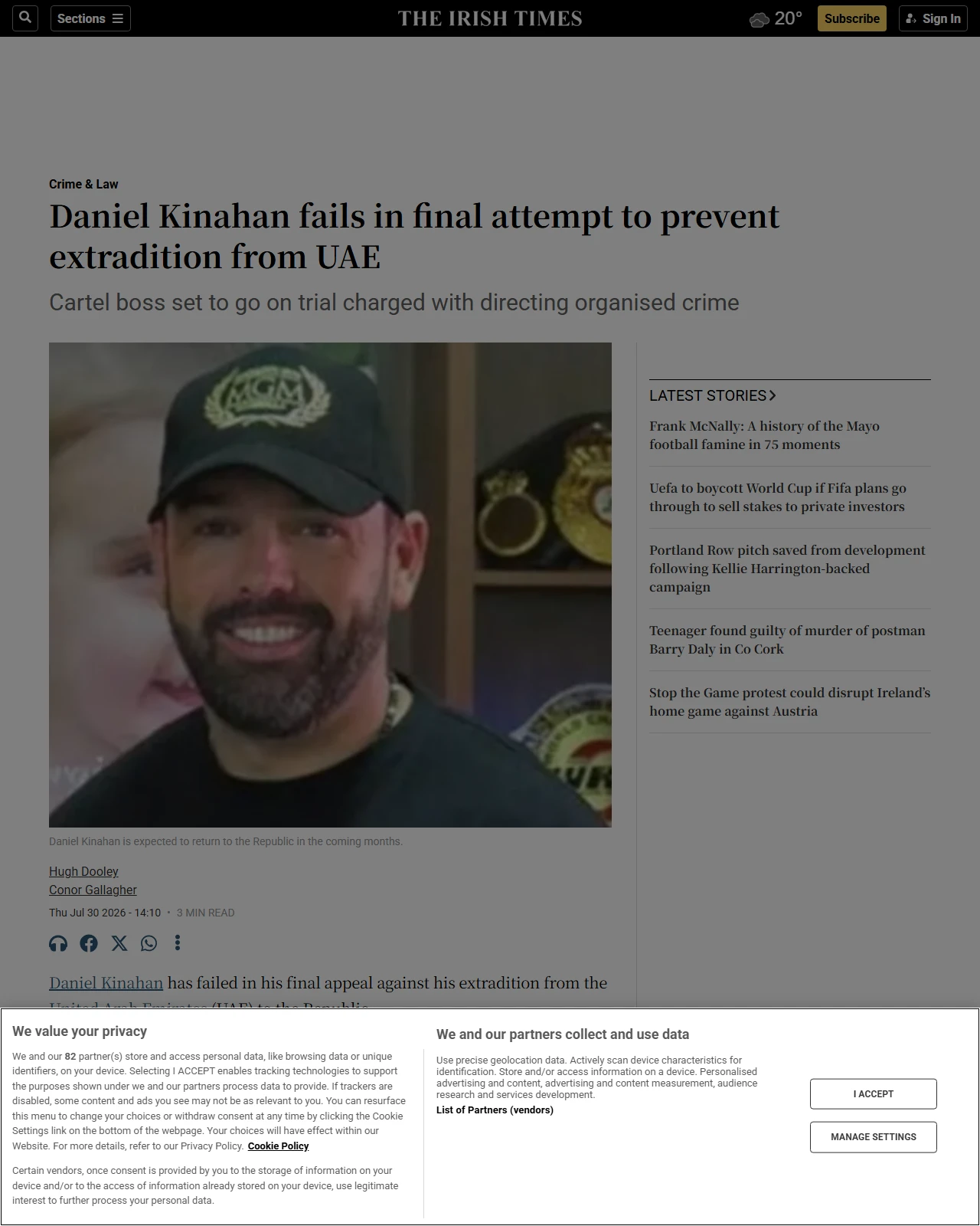 irishtimes.com as published: Daniel Kinahan fails in final attempt to prevent extradition from UAE