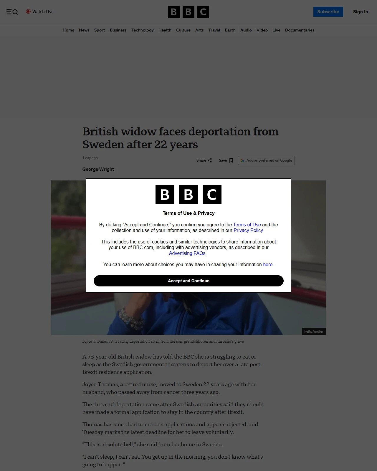 bbc.co.uk as published: British widow faces deportation from Sweden after 22 years