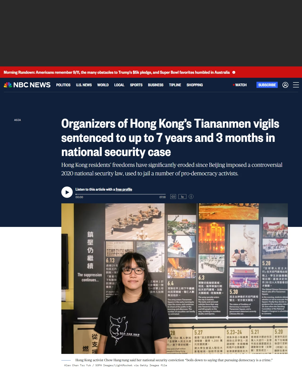 nbcnews.com as published: Organizers of Hong Kong’s Tiananmen vigils sentenced to up to 7 years and 3 months in national security case