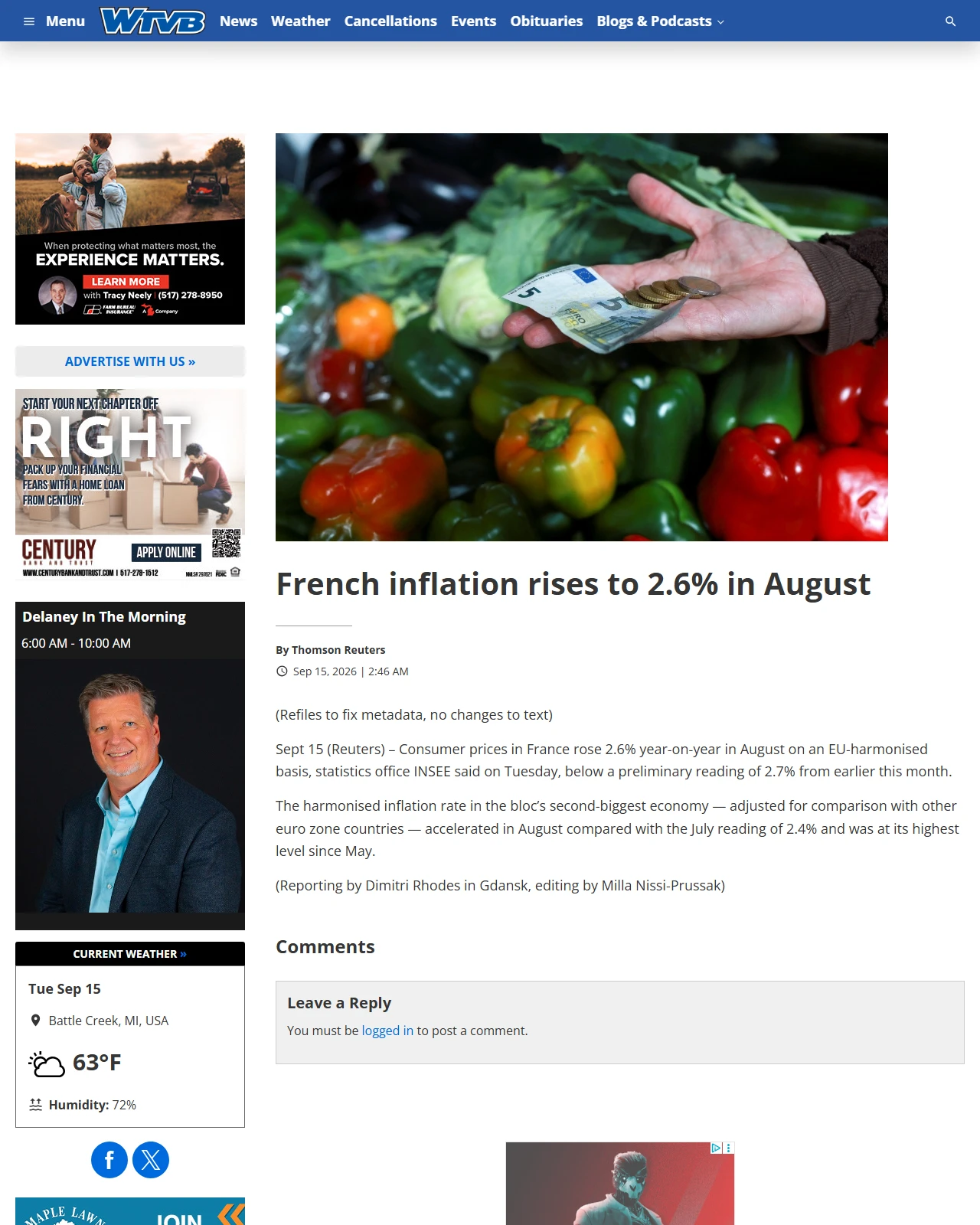 wtvbam.com as published: French inflation rises to 2.6% in August