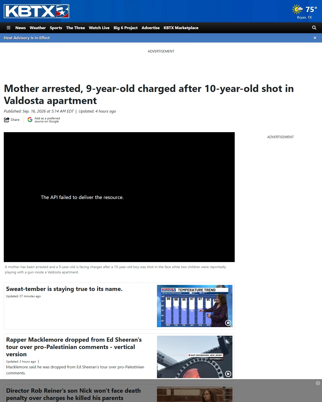 kbtx.com as published: Mother arrested, 9-year-old charged after 10-year-old shot in Valdosta apartment