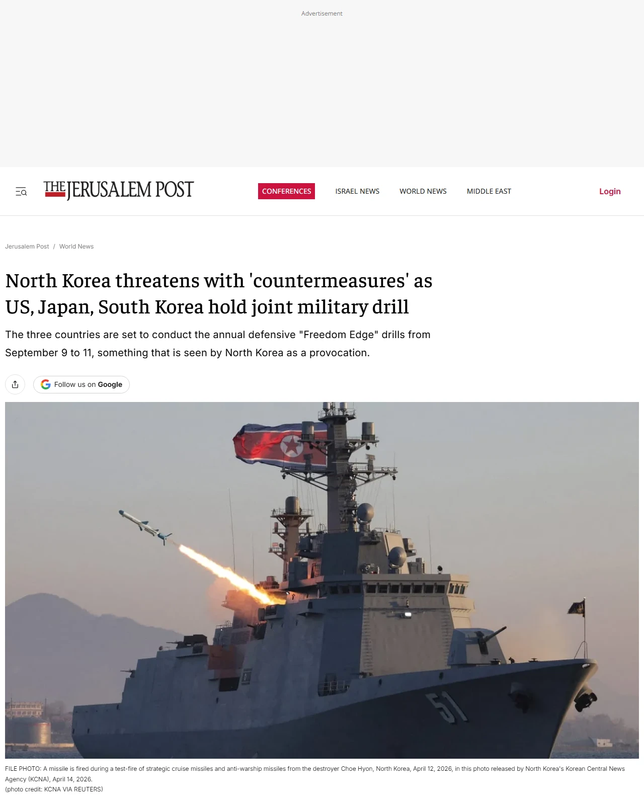 jpost.com as published: N. Korean defense minister slams joint military drills by US, Japan, S. Korea