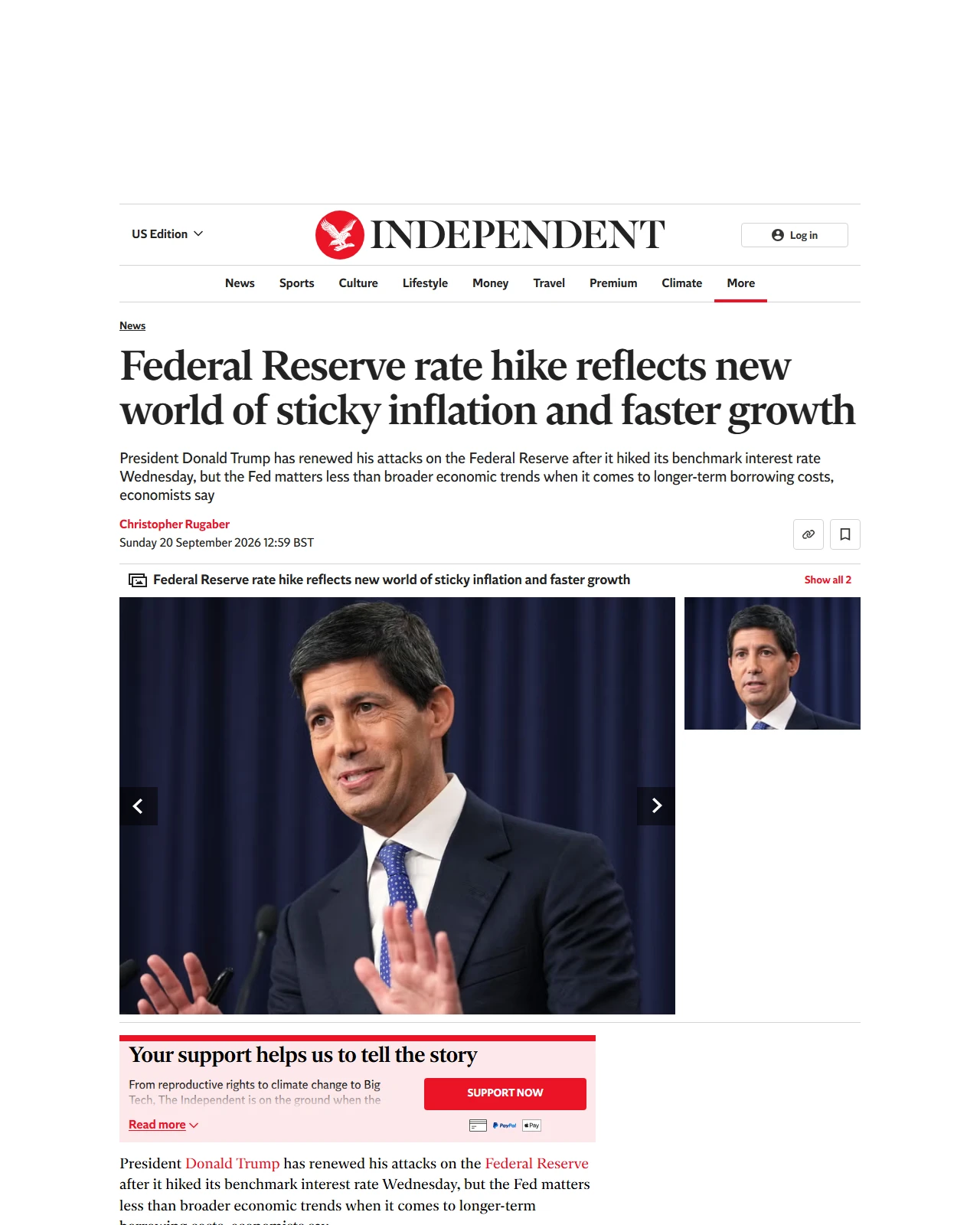 independent.co.uk as published: Federal Reserve rate hike reflects new world of sticky inflation and faster growth