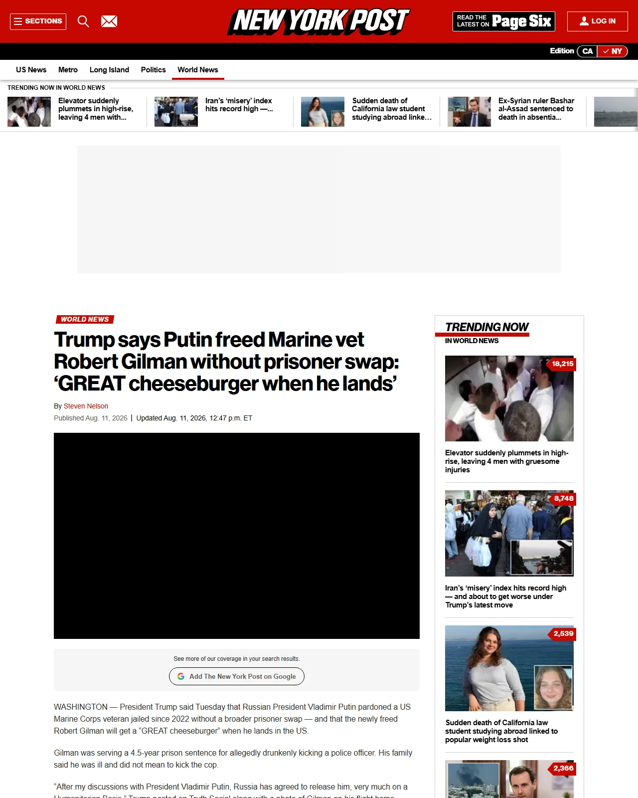 nypost.com as published: Russia frees ailing US Marine vet Robert Gilman from prison