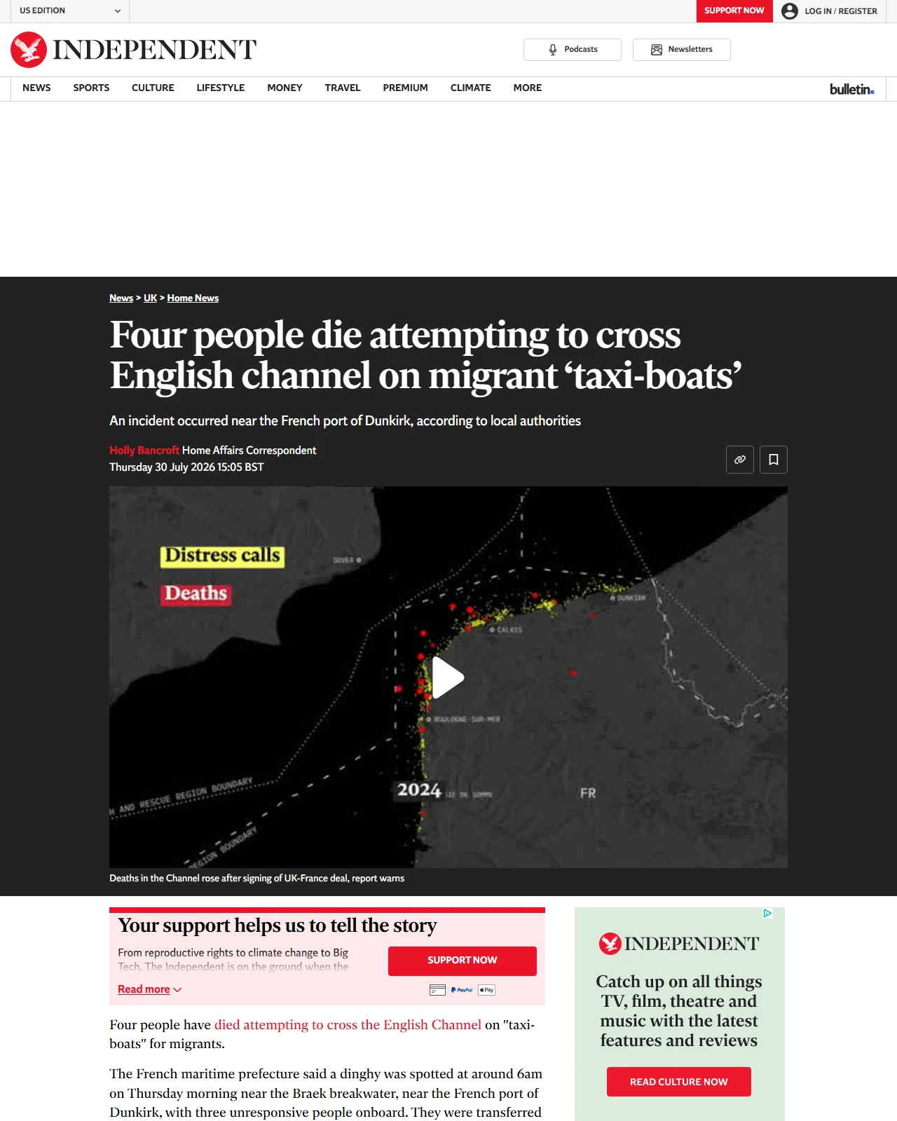 independent.co.uk as published: Four people die attempting to cross English channel on migrant ‘taxi-boats’