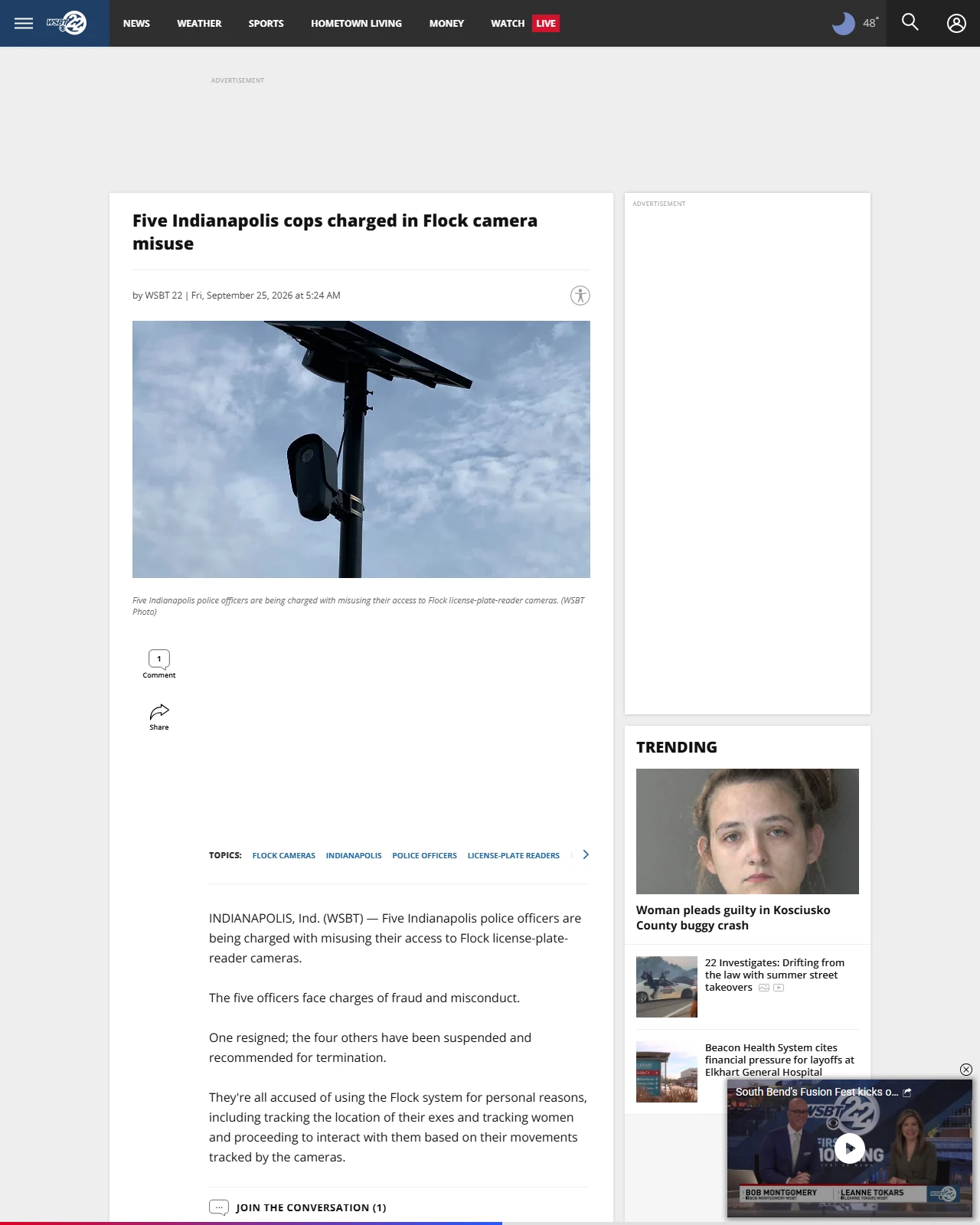wsbt.com as published: Five Indianapolis cops charged in Flock camera misuse