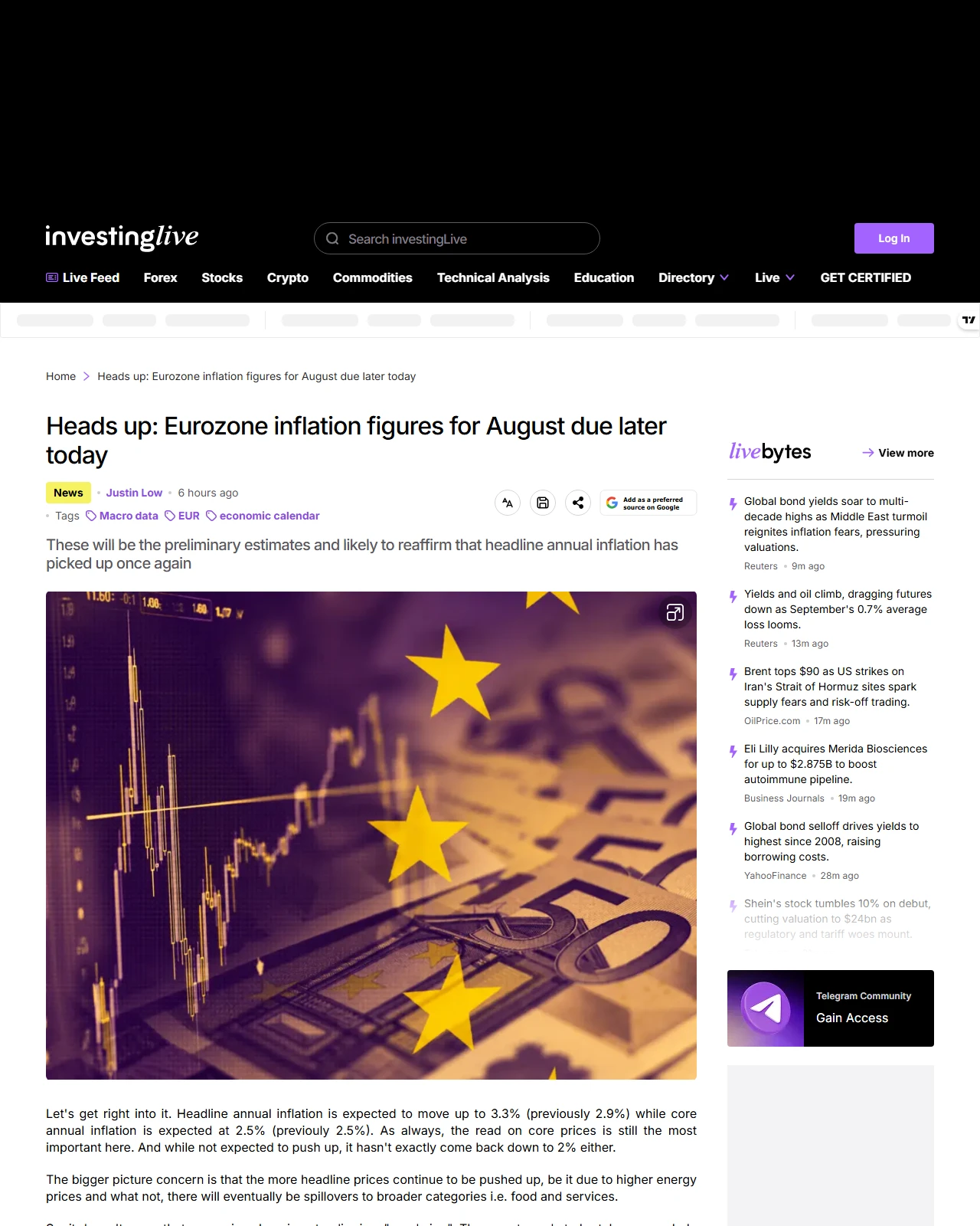investinglive.com as published: Heads up: Eurozone inflation figures for August due later today