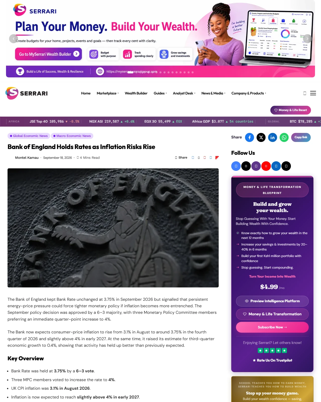 serrarigroup.com as published: Bank of England Holds Rates as Inflation Risks Rise