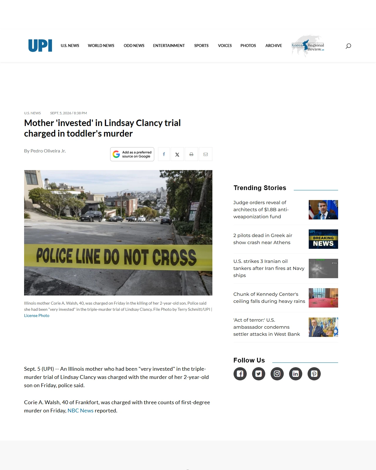 upi.com as published: Mother 'invested' in Lindsay Clancy trial charged in murder of toddler