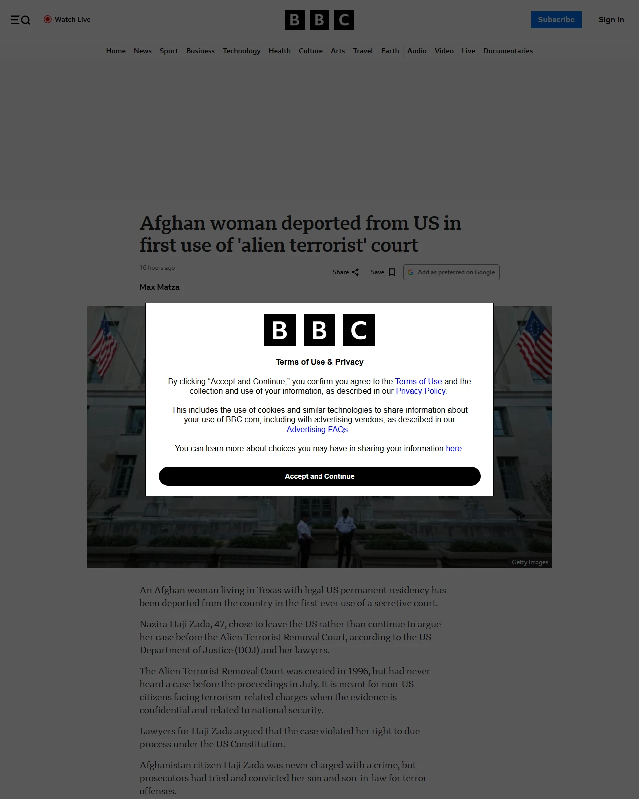 bbc.com as published: Afghan woman deported from US in first use of 'alien terrorist' court