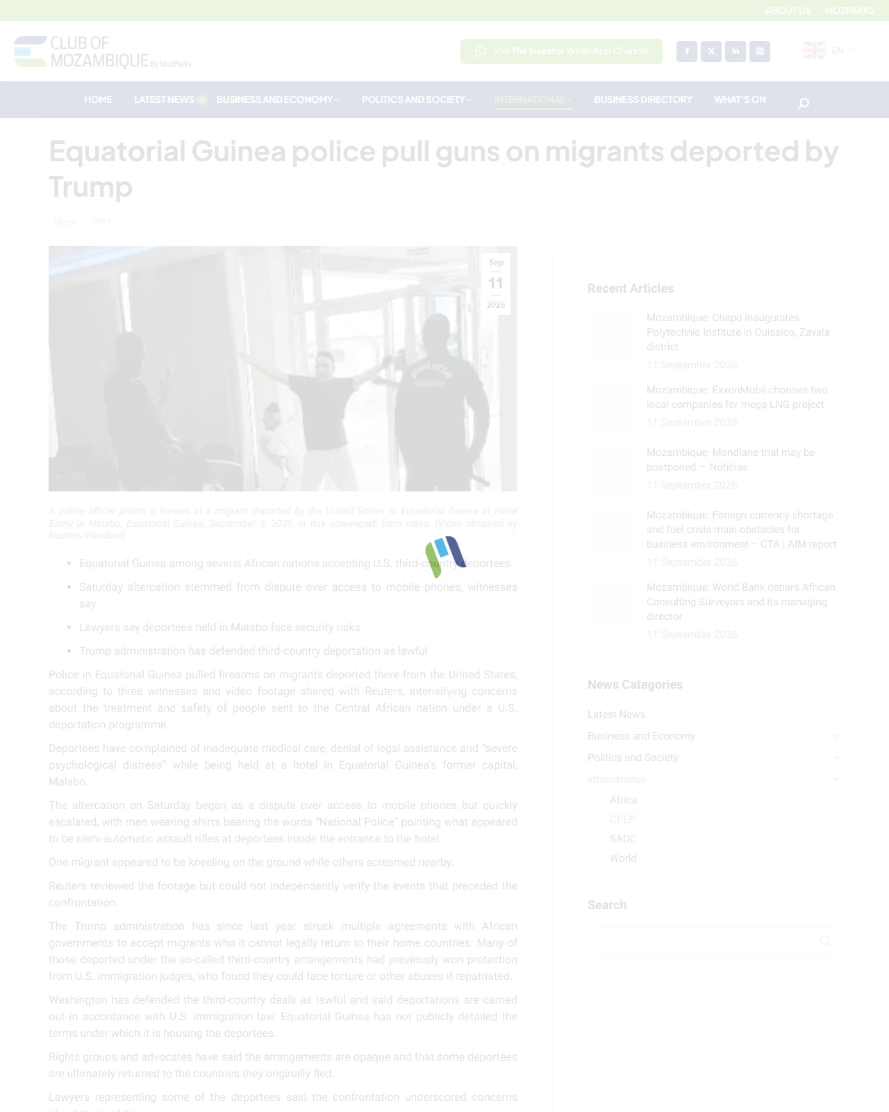 clubofmozambique.com as published: Equatorial Guinea police pull guns on migrants deported by Trump