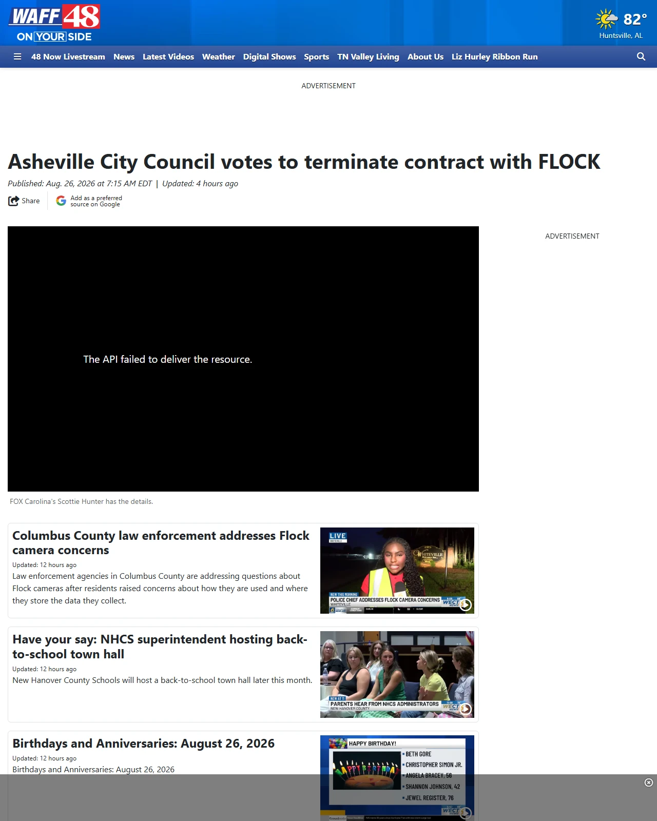 waff.com as published: Asheville City Council votes to terminate contract with FLOCK