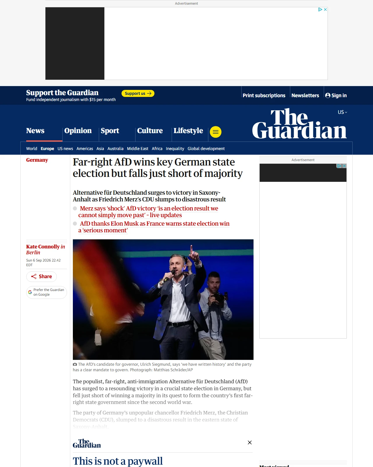 theguardian.com as published: Far-right AfD wins key German state election but falls just short of majority