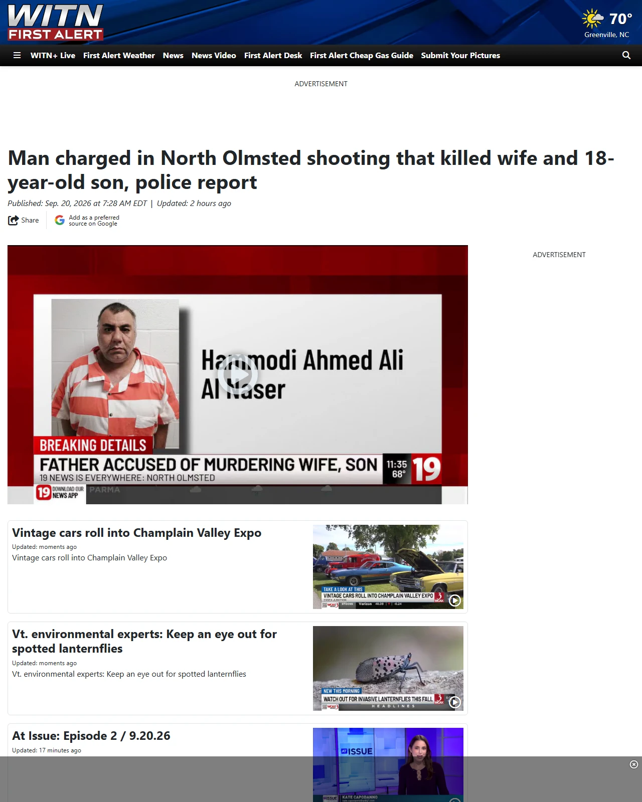 witn.com as published: Man charged in North Olmsted shooting that killed wife and 18-year-old son, police report