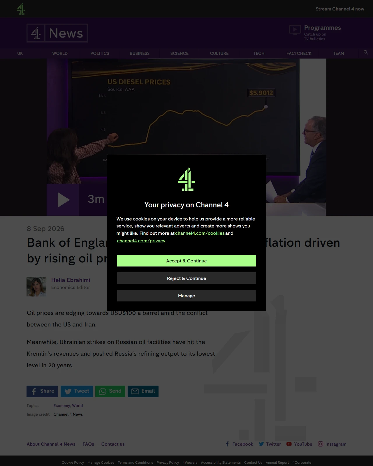 channel4.com as published: Bank of England warns of risk of higher inflation driven by rising oil price