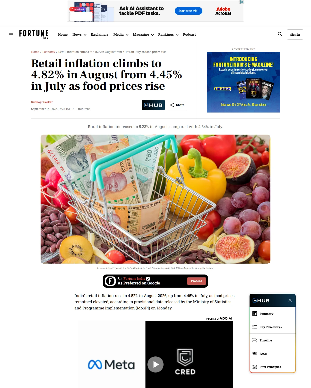 fortuneindia.com as published: Retail inflation climbs to 4.82% in August from 4.45% in July