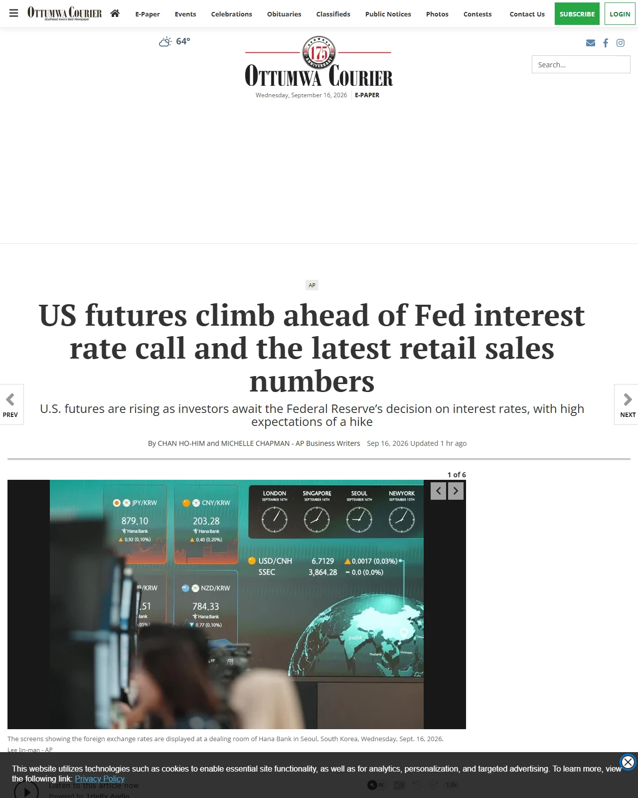 ottumwacourier.com as published: US futures climb ahead of Fed interest rate call and the latest retail sales numbers
