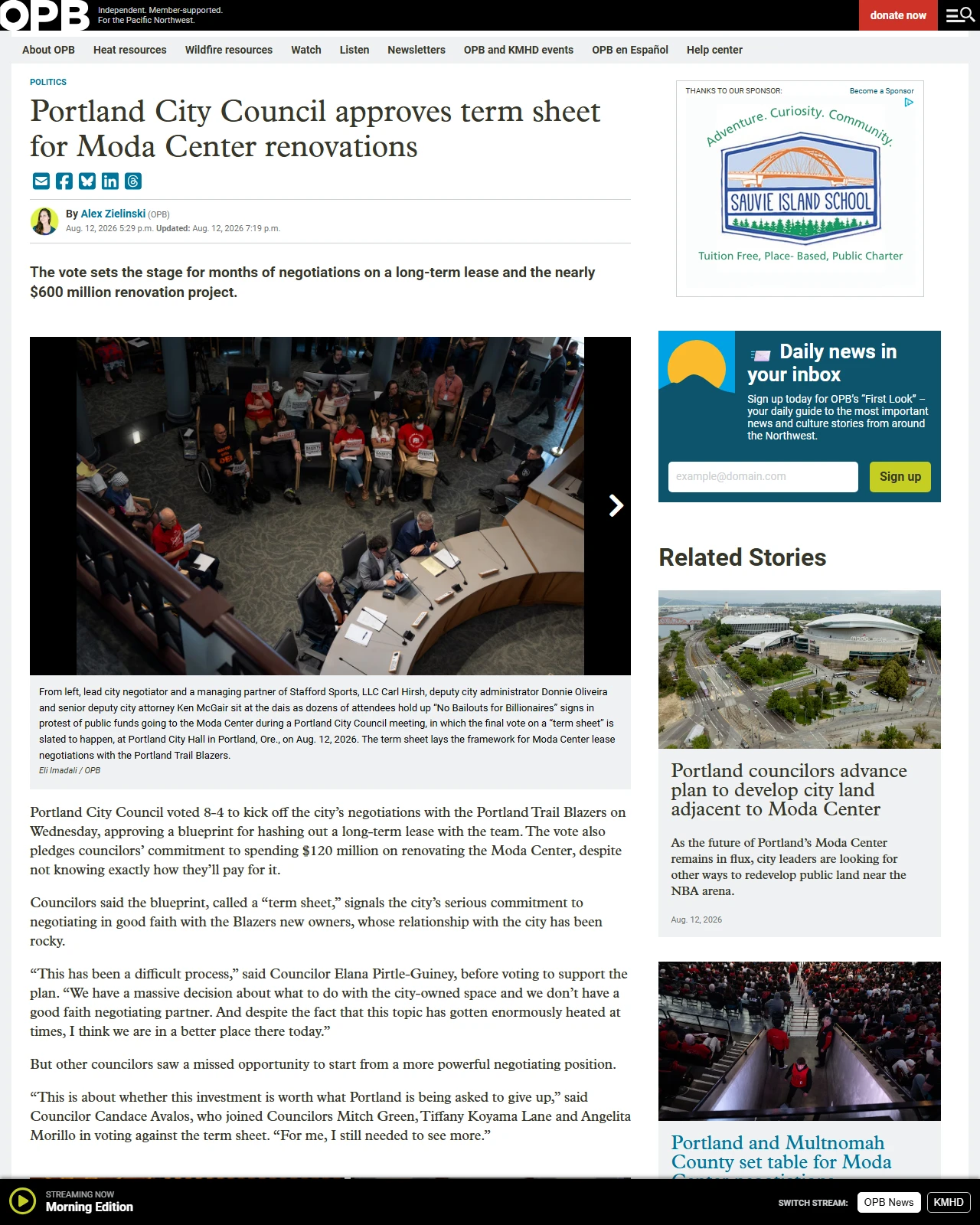 opb.org as published: Portland City Council approves term sheet for Moda Center renovations - Oregon Public Broadcasting