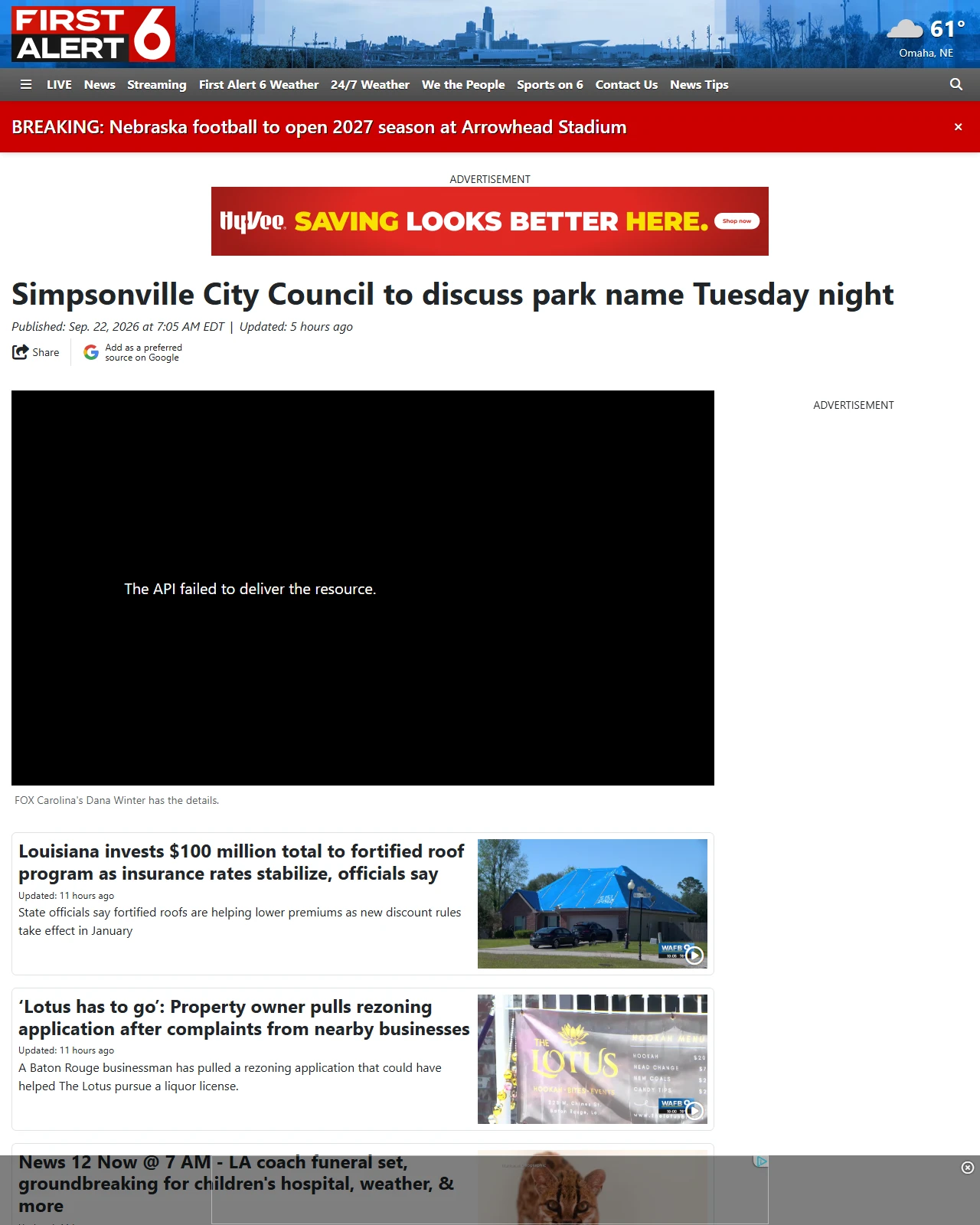 wowt.com as published: Simpsonville City Council to discuss park name Tuesday night